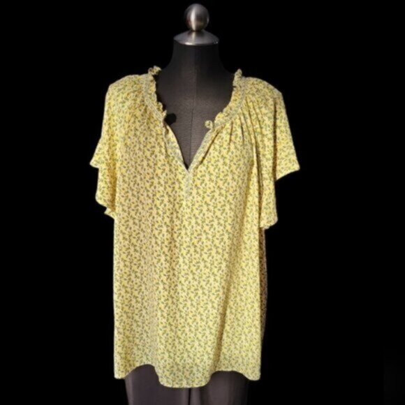 Max Studio Yellow  Ruffle Blouse NWT Sz 3X - Picture 1 of 14